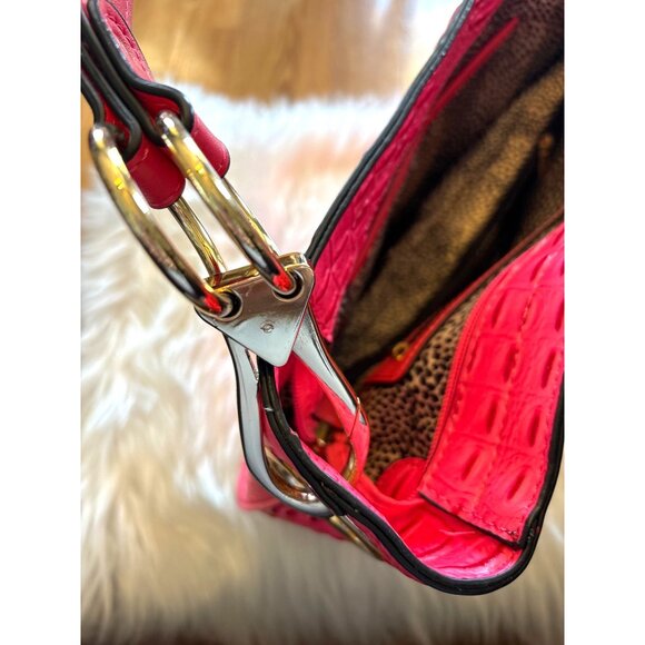 Pink Textured Handbag Ostrich Alligator With Gold Ring Accent shoulder purse PVC - Picture 5 of 16